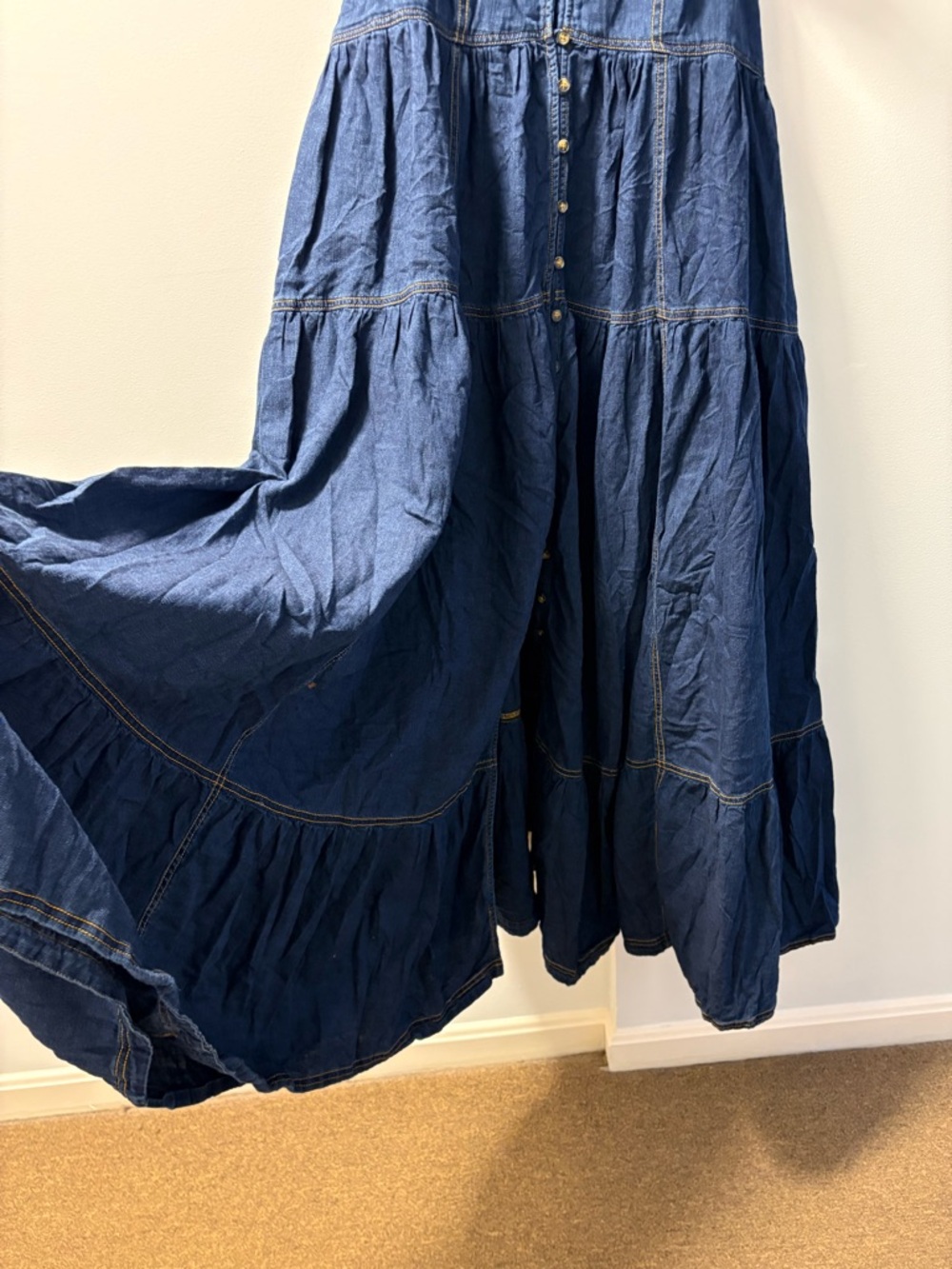 Anthropologie 1X Pilcro Sweetheart Flutter Sleeve Maxi Denim Dress EUC - Picture 5 of 15